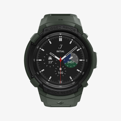 ACS04326 - Galaxy Watch 4 Classic (46mm) Case Rugged Armor Pro in military green showing the front