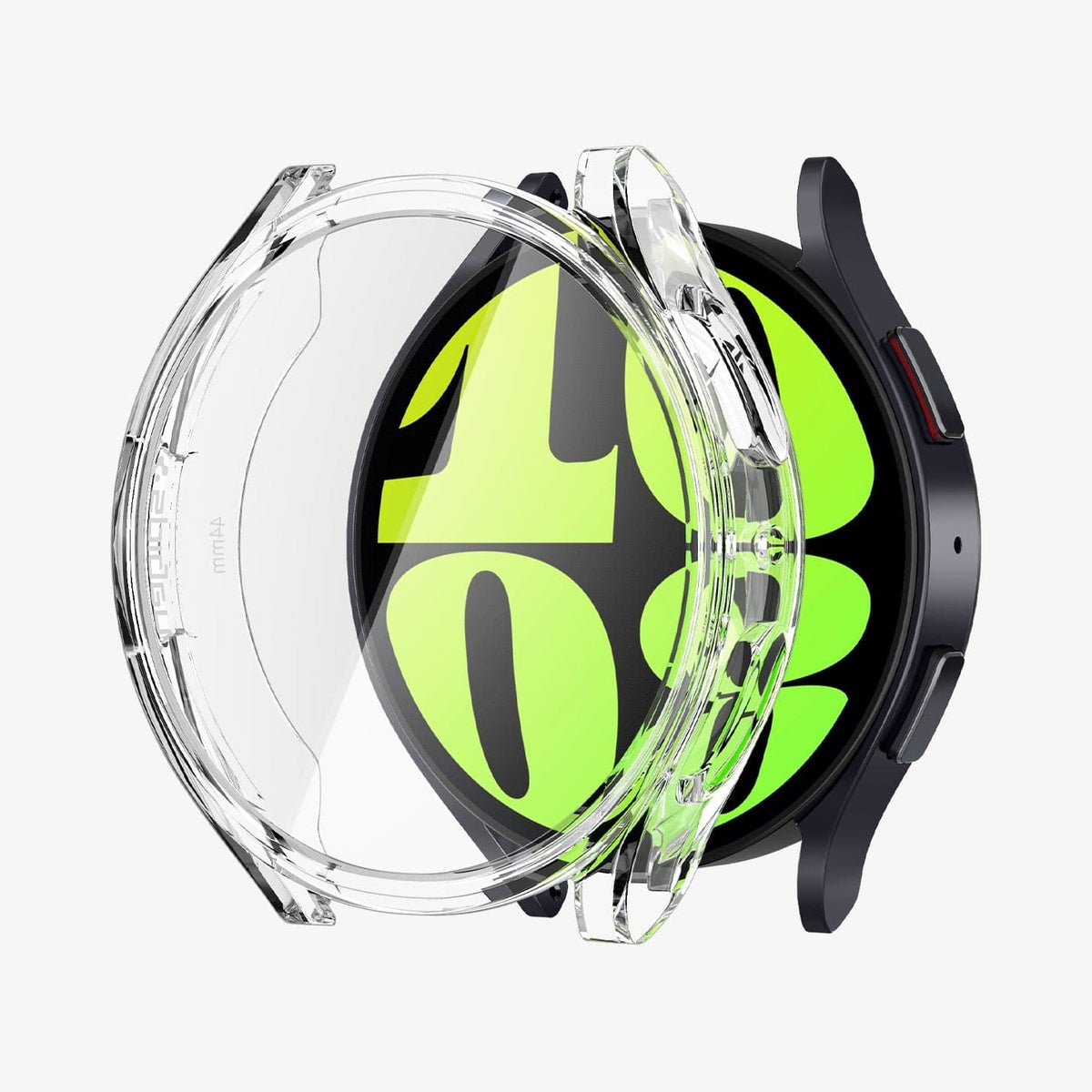 ACS06497 - Galaxy Watch 6 (44mm) Case Ultra Hybrid in crystal clear showing the case hovering in front of watch face