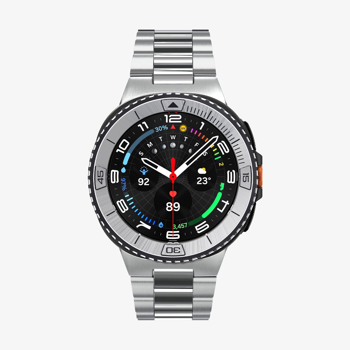 ACS10015 - Galaxy Watch 8 46mm Bezel Tune in sliver showing the front