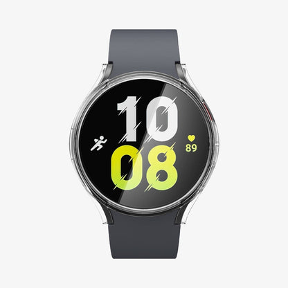 ACS03475 - Galaxy Watch 5/4 (44mm) Case Ultra Hybrid in crystal clear showing the front with case on watch face