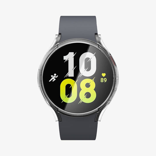 ACS03475 - Galaxy Watch 5/4 (44mm) Case Ultra Hybrid in crystal clear showing the front with case on watch face