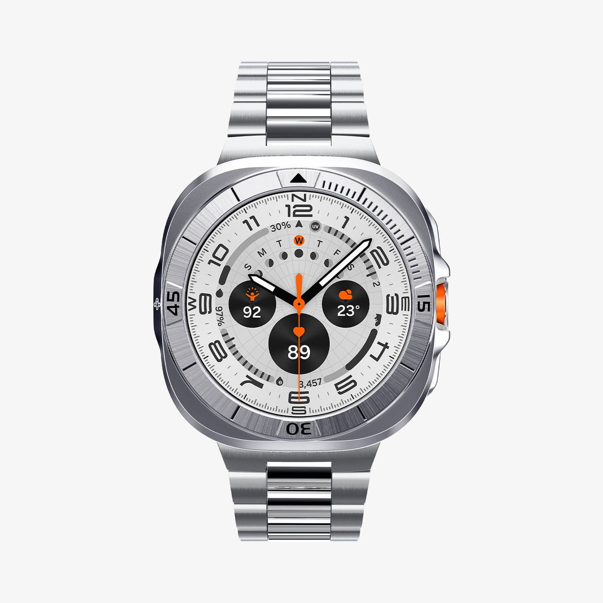 ACS08828 - Watch Ultra (47mm) Case Bezel Tune Pro in Silver showing the front and sides