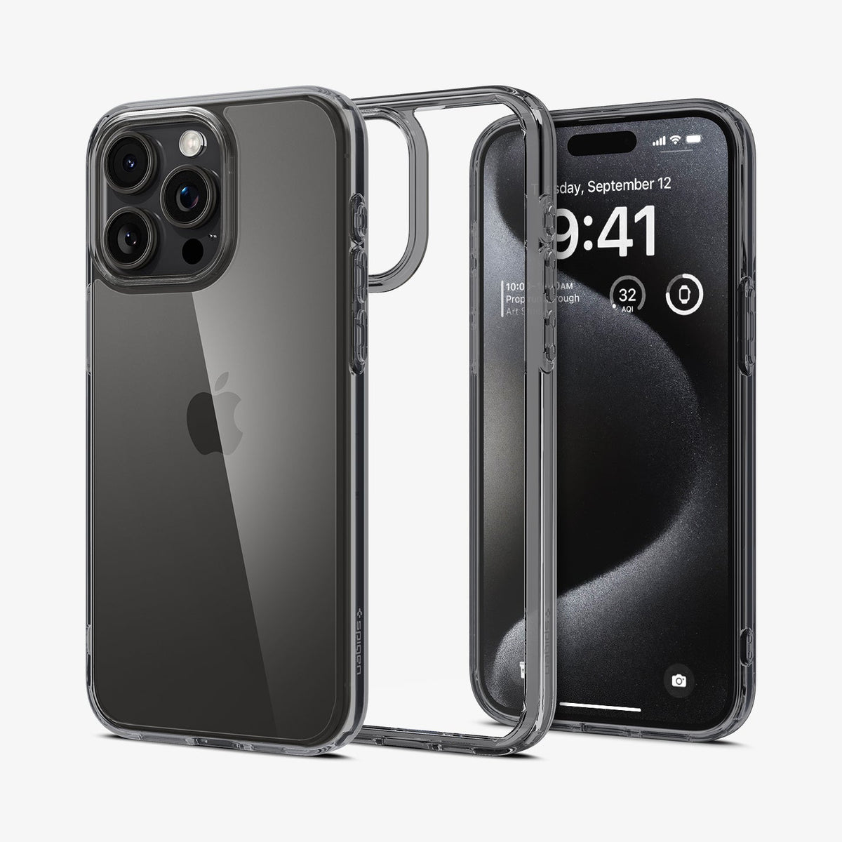 ACS07213 - iPhone 15 Pro Case Ultra Hybrid in Space Crystal showing the back, partial inner case, partial front and sides
