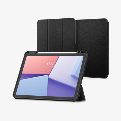 ACS07754 - iPad Air 10.9-inch (2022) Case Urban Fit in Black showing the front with stylus pen attached, partial front and partial back