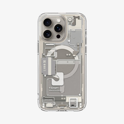ACS07216 - iPhone 15 Pro Case Ultra Hybrid Zero One (MagFit) in Zero One Natural Titanium showing the back