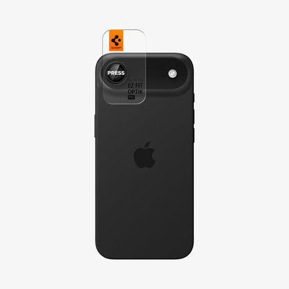 AGL09863 - iPhone 17 Air Optik Pro EZ Fit Lens Protector in black showing the back with ez fit tray installed on lens