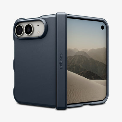 ACS11691 - iPhone Duo Tough Armor Pro (Mag Fit) in Metal Slate showing the rugged case in a partially folded position with full hinge and camera protection