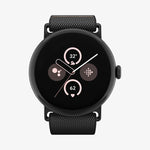 AMP07601 - Pixel Watch 5 (45mm) Lite Fit Black front view showcasing the slim woven watch band with a clean and minimalist design.