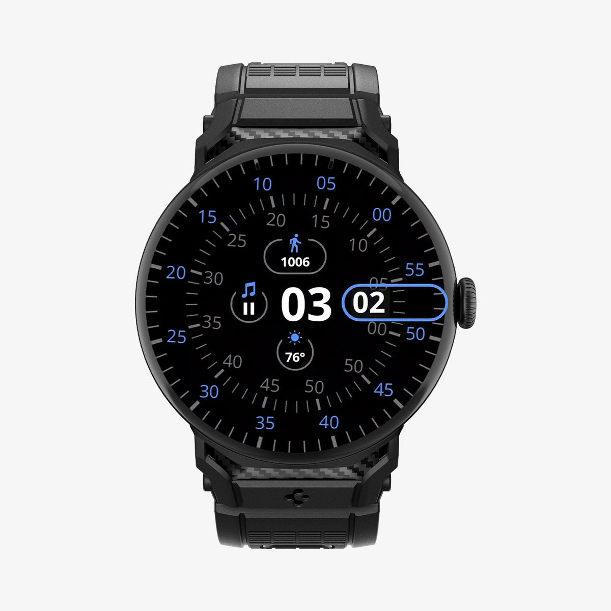 AMP07600 - Pixel Watch 4 (45mm) Series Rugged Band in black showing the front