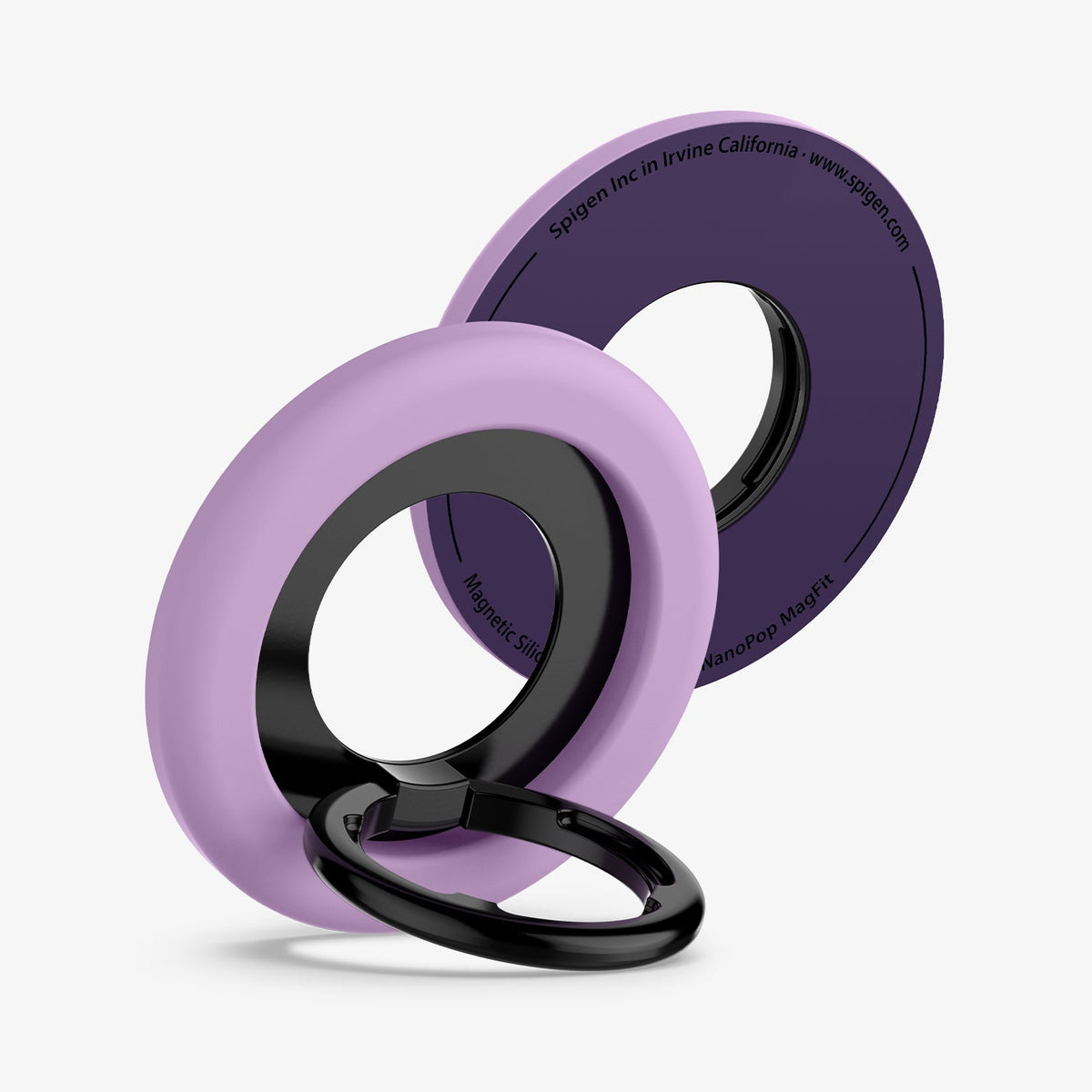 AMP09030 - MagSafe Phone Holder Nano Pop (MagFit) in Grape Purple showing the front and back, ring propped up as a stand