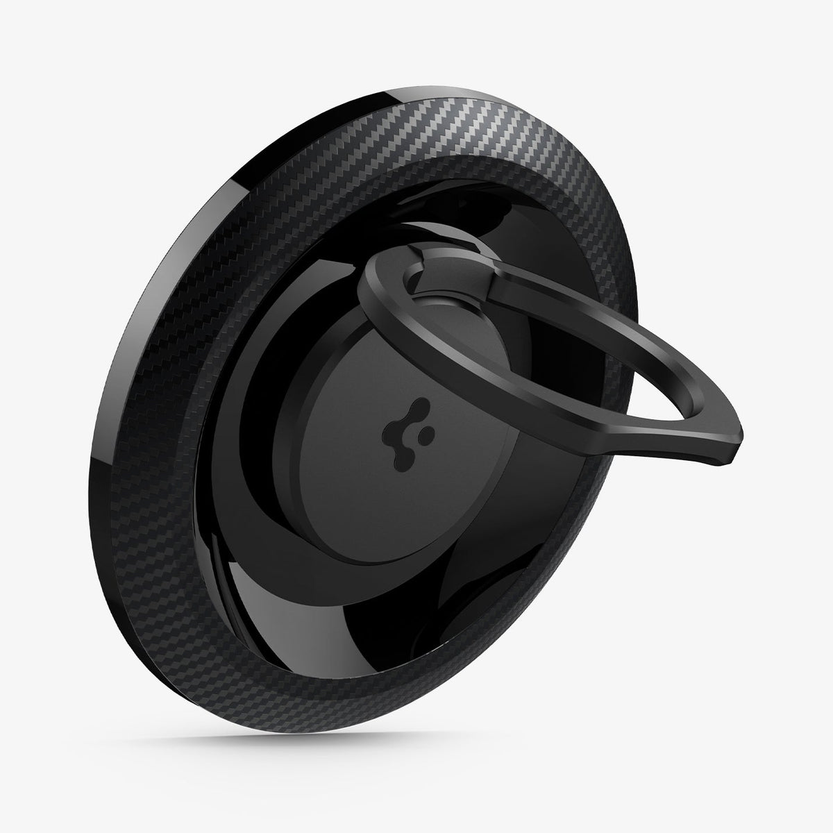 AMP05505 - O-Mag Magnetic Phone Holder (MagFit) in carbon showing the ring extended out, front and partial side