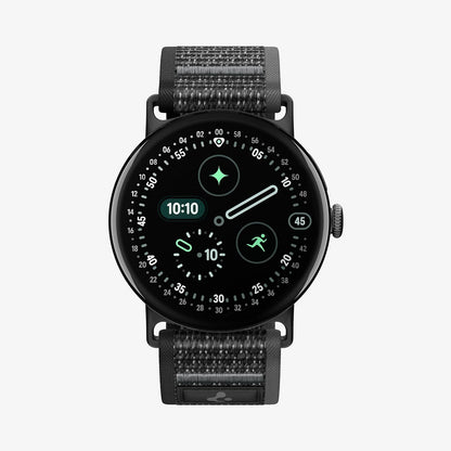 AMP11749 - Pixel Watch 5 (45mm) Athlex Air Active Black Gray front view highlighting the clean and minimalist woven band design.