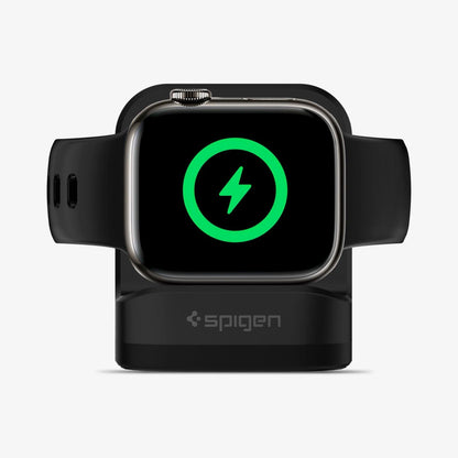 SGP11584 - Apple Watch Night Stand S350 in black showing the front with watch on stand