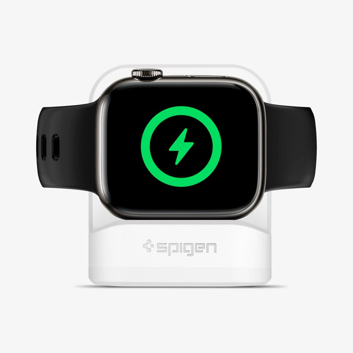 000CD21181 - Apple Watch Night Stand S350 in white showing the front with watch on stand