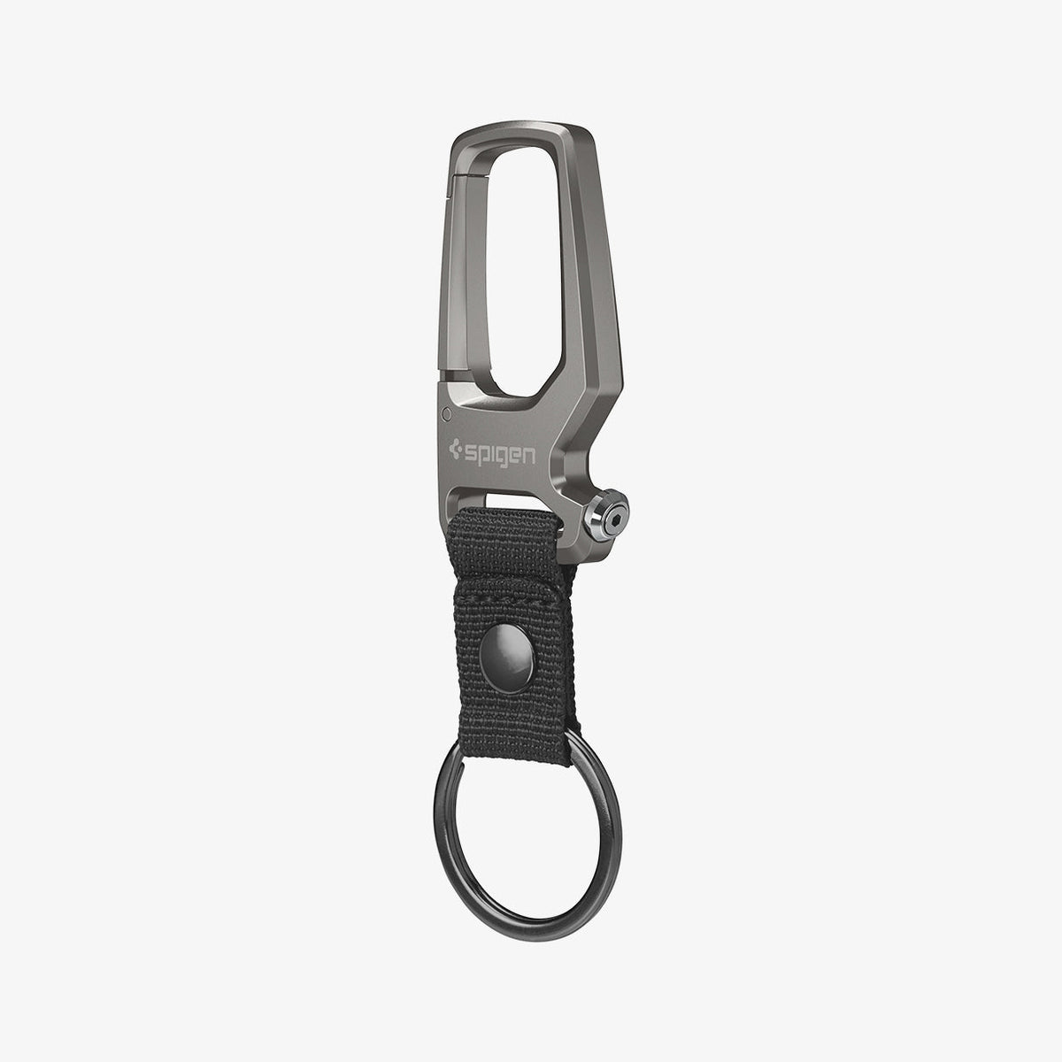 AHP04505 - Carabiner + Keyring in gunmetal showing the front and side