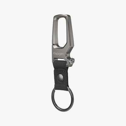 AHP04505 - Carabiner + Keyring in gunmetal showing the front and side