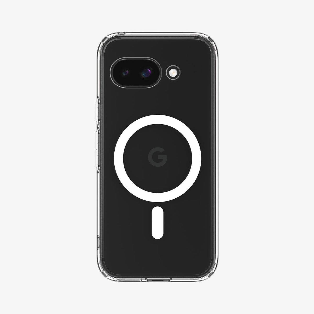 ACS09043 - Pixel 9a Case Ultra Hybrid Metal Ring (MagFit) in Clear White showing the back
